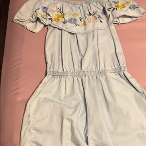 light blue over the shoulder romper